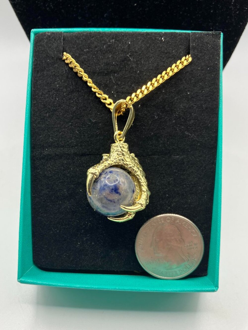 Sodalite Gemstone CLAW Pendant Necklace Stainless Steel 20-in Chain New Box